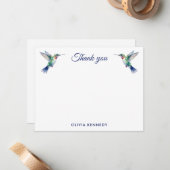 Personalized Watercolor Hummingbird Thank You Notitiekaartje (Voorkant / Achterkant in situ)