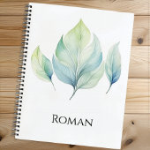 Personalized Watercolor Leaf Spiral Notebook Notitieboek
