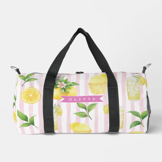 Personalized Watercolor Lemonade Cupcake Stripe Plunjezak (Voorkant)