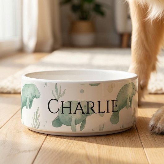 Personalized Watercolor Manatee Pet Bowl Voerbakje