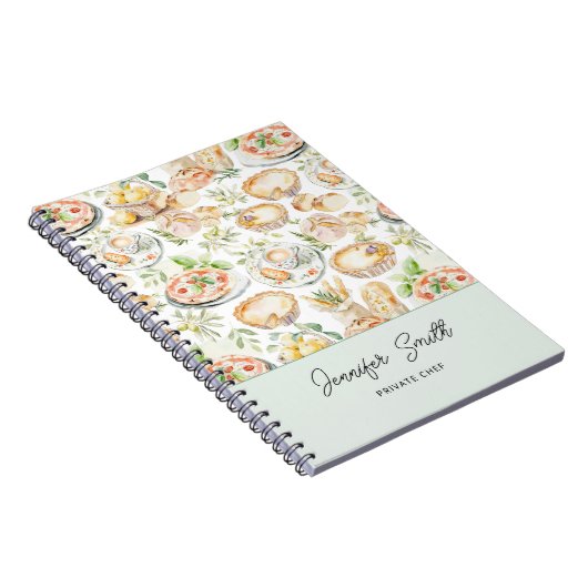 Personalized Watercolor Mediterranean Food Pattern Notitieboek (Rechterzijde)