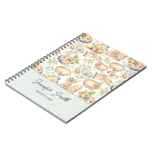 Personalized Watercolor Mediterranean Food Pattern Notitieboek (Linkerzijde)