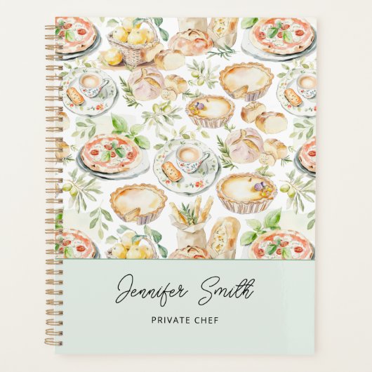 Personalized Watercolor Mediterranean Food Pattern Planner (Voorkant)