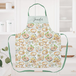 Personalized Watercolor Mediterranean Food Pattern Schort