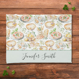 Personalized Watercolor Mediterranean Food Pattern Theedoek