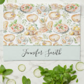 Personalized Watercolor Mediterranean Food Pattern Theedoek (Gevouwen)