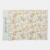 Personalized Watercolor Mediterranean Food Pattern Theedoek (Horizontaal)