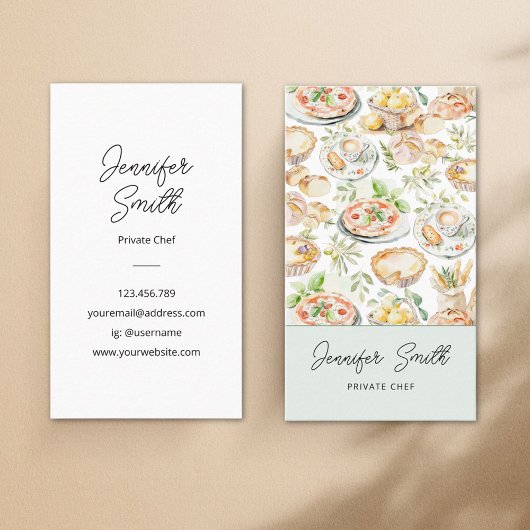 Personalized Watercolor Mediterranean Food Pattern Visitekaartje