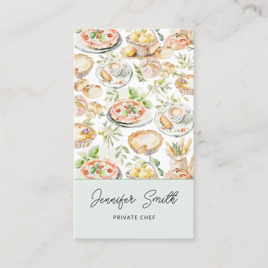 Personalized Watercolor Mediterranean Food Pattern Visitekaartje (Voorkant)