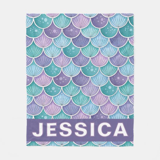 Personalized Watercolor Mermaid Scales Fleece Deken (Voorkant)