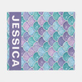 Personalized Watercolor Mermaid Scales Fleece Deken (Voorkant (Horizontaal))