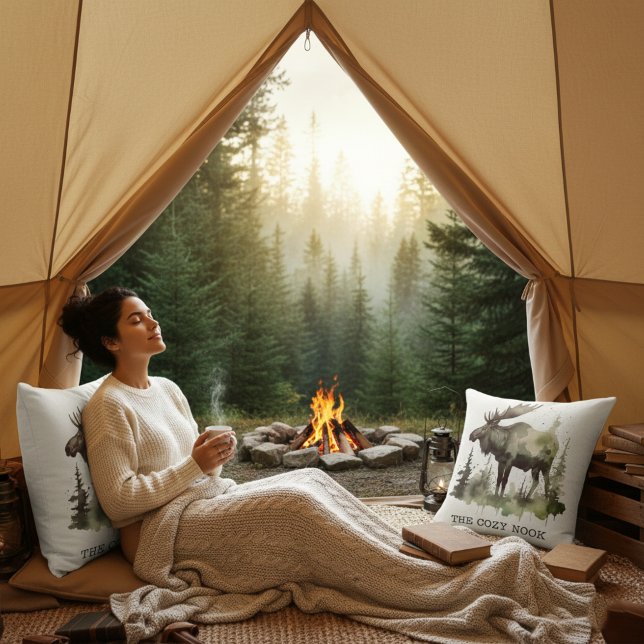 Personalized Watercolor Moose Lodge Life Kussen (Creator heeft geüpload)