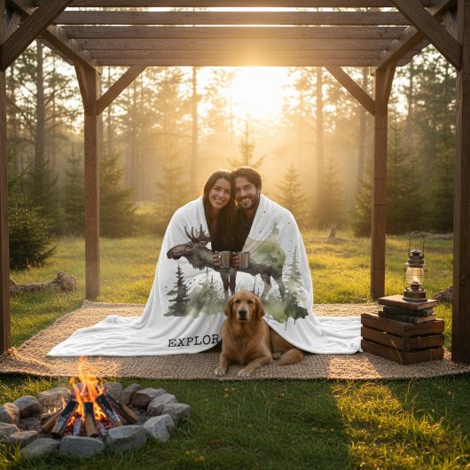 Personalized Watercolor Moose Travel Fleece Deken