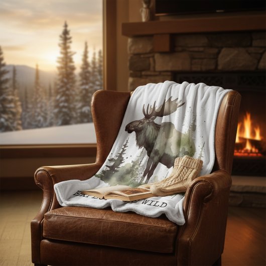 Personalized Watercolor Moose Travel Fleece Deken