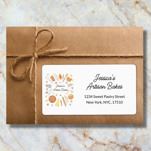 Personalized Watercolor Pastry Bakery Address  Etiket