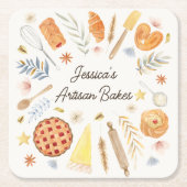 Personalized Watercolor Pastry Baking Bakery Kartonnen Onderzetters (Voorkant)