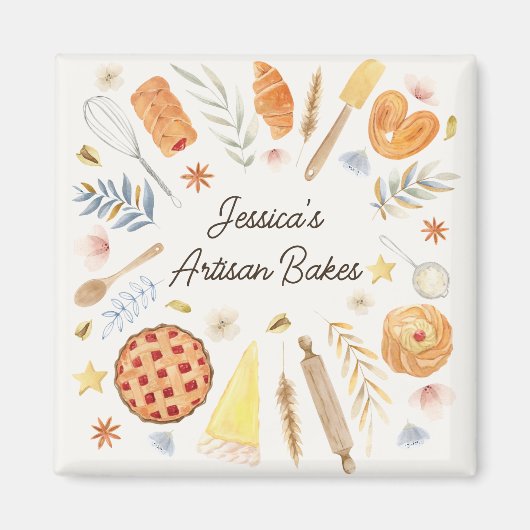Personalized Watercolor Pastry Baking Bakery Magneet (Voorkant)