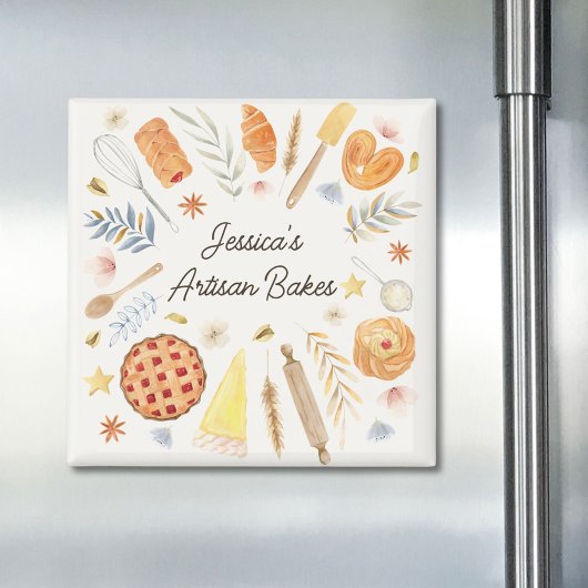 Personalized Watercolor Pastry Baking Bakery Magneet