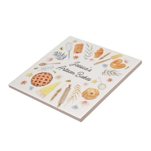 Personalized Watercolor Pastry Baking Bakery Tegeltje (Zijkant)