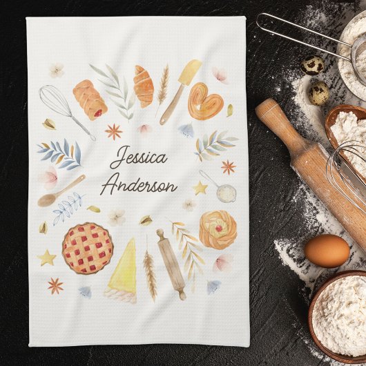 Personalized Watercolor Pastry Baking Bakery Theedoek