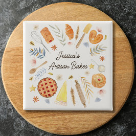 Personalized Watercolor Pastry Baking Bakery Vierkante Button 5,1 Cm