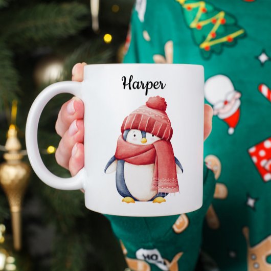 Personalized Watercolor Penguin Christmas Mug Koffiemok