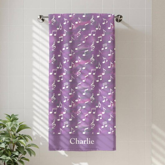Personalized Watercolor Purple Music Note Strandlaken
