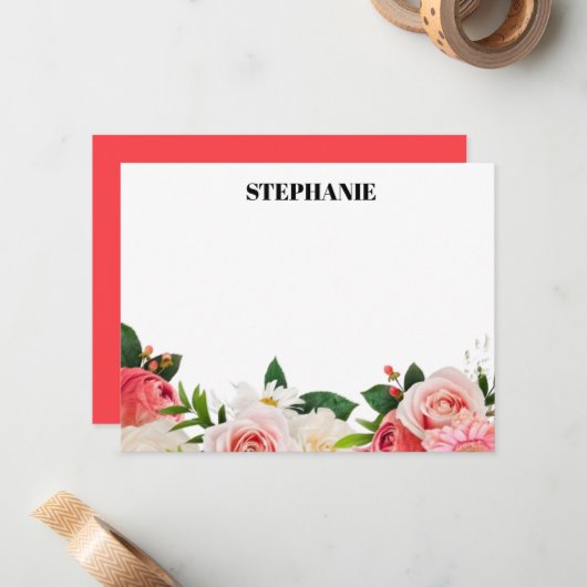 Personalized Watercolor Red Hydrangeas  Note Notitiekaartje (Voorkant / Achterkant in situ)