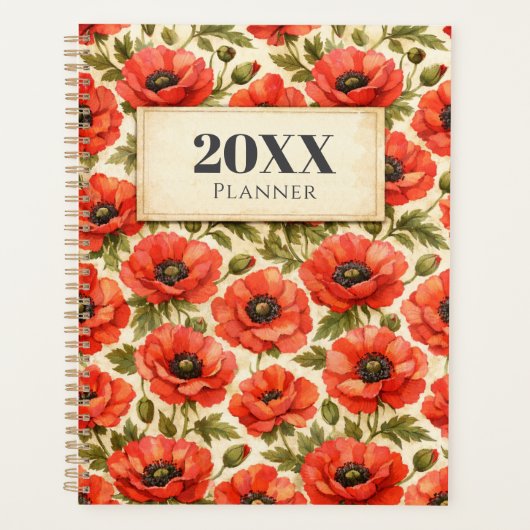 Personalized Watercolor Red poppies Planner (Voorkant)