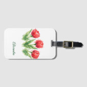 Personalized Watercolor Red Tulips Bagagelabel (Voorkant (horizontaal))