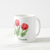 Personalized Watercolor Red Tulips  Koffiemok (Voorkant rechts)
