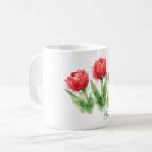 Personalized Watercolor Red Tulips  Koffiemok (Voorkant links)