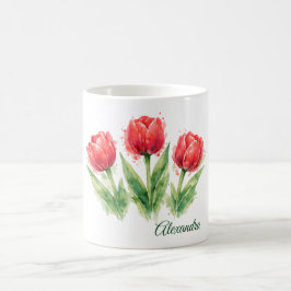 Personalized Watercolor Red Tulips  Koffiemok