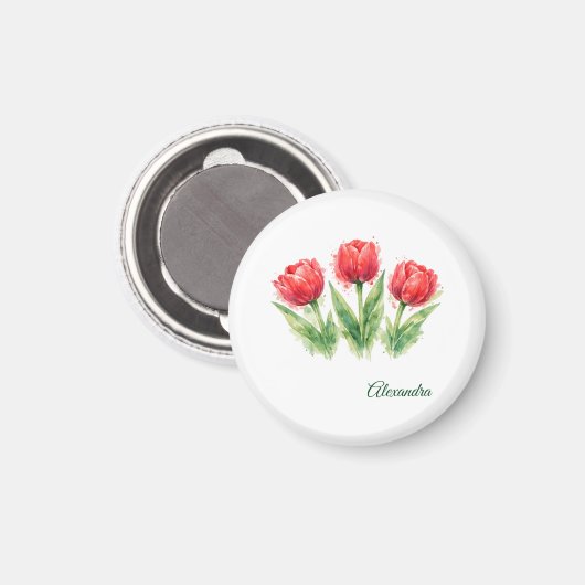 Personalized Watercolor Red Tulips Magneet (Voorkant / Achterkant)