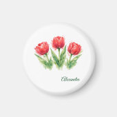 Personalized Watercolor Red Tulips Magneet (Voorkant)
