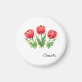 Personalized Watercolor Red Tulips Magneet