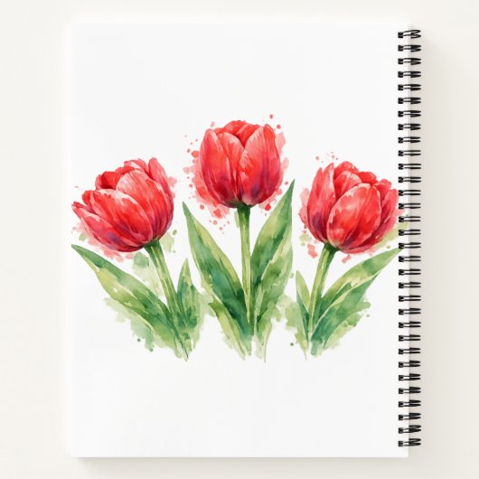 Personalized Watercolor Red Tulips  Notitieboek (Achterkant)