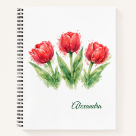 Personalized Watercolor Red Tulips  Notitieboek