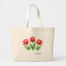 Personalized Watercolor Red Tulips Tote Bag