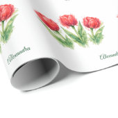 Personalized Watercolor Red Tulips Tote Bag Cadeaupapier (Rol Hoek)