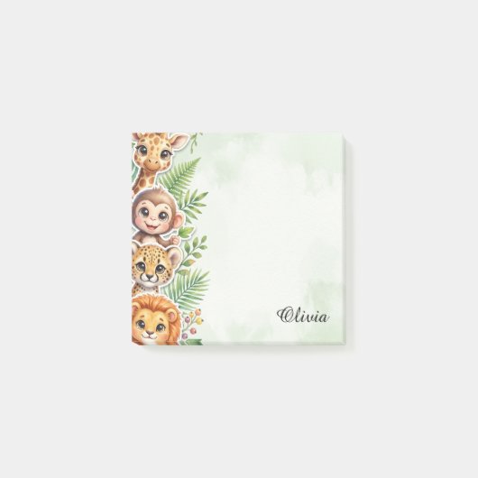 Personalized Watercolor Safari Animals Sticky Note (Voorkant)