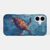 Personalized Watercolor Sea Turtle Ocean iPhone 16 Hoesje (Achterkant horizontaal)