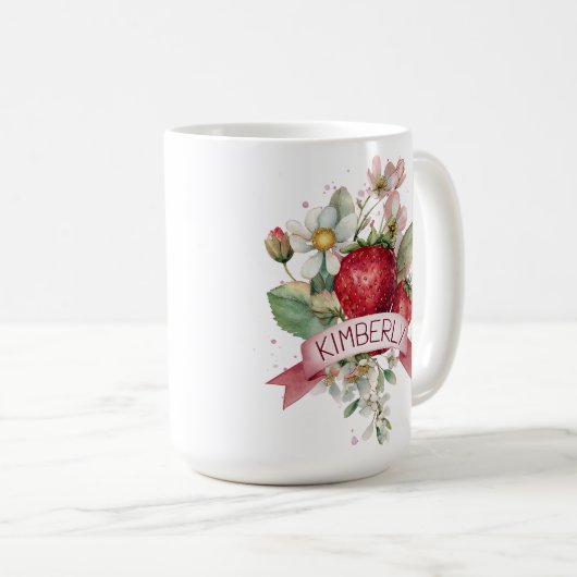 Personalized Watercolor Strawberry Koffiemok (Voorkant rechts)