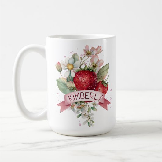 Personalized Watercolor Strawberry Koffiemok (Links)