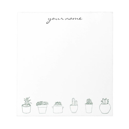 Personalized Watercolor Succulents Boho Notepad Notitieblok (Voorkant)