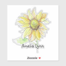Personalized Watercolor Sunflower Sticker