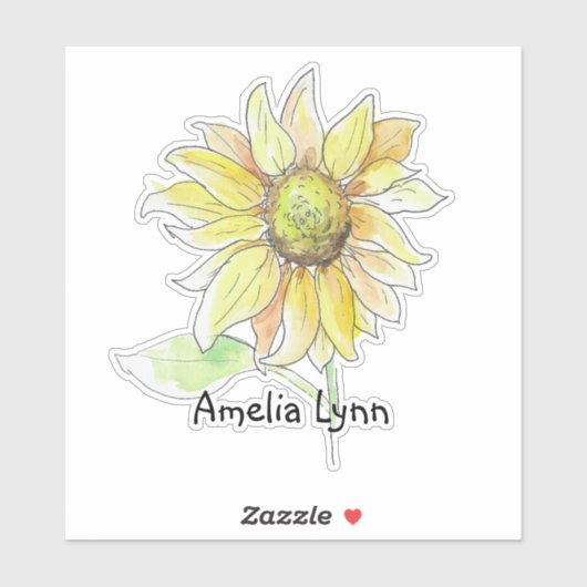 Personalized Watercolor Sunflower Sticker (Vel)