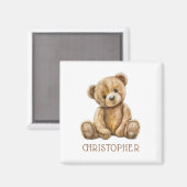 Personalized Watercolor Teddy Bear Name Magnet (Voorkant / Achterkant)