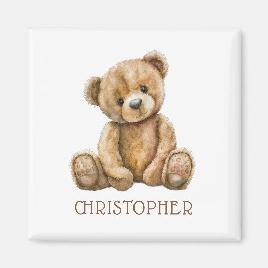 Personalized Watercolor Teddy Bear Name Magnet (Voorkant)