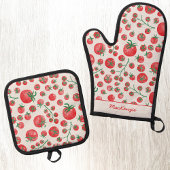 Personalized Watercolor Tomato Pattern Ovenwant & Pannenlap Set